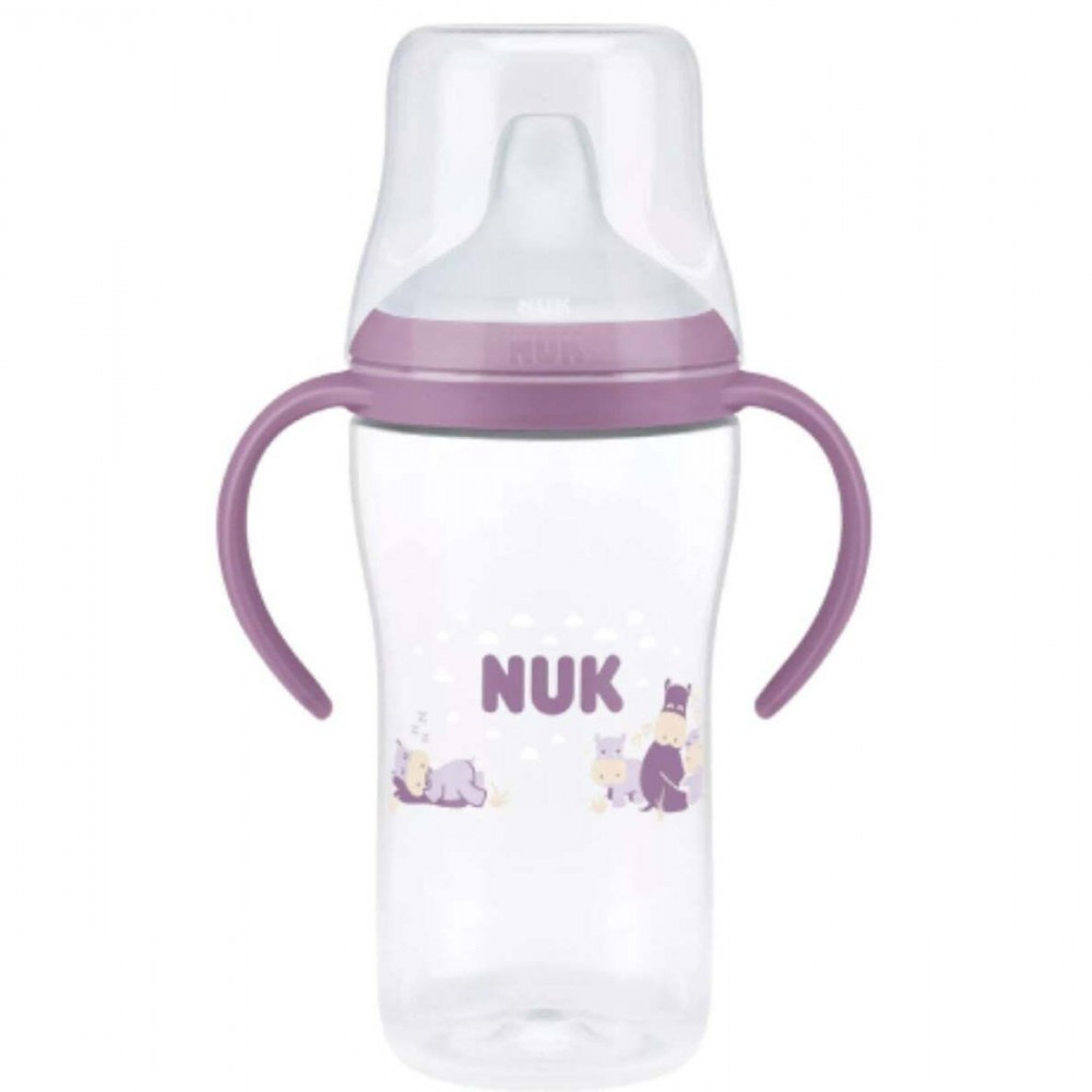 Nuk Perfect Match Εκπαιδευτικό Μπιμπερό με Στόμιο Σιλικόνης & 2 Λαβές για 6+ Μηνών  Ιπποπόταμος Μωβ 260ml