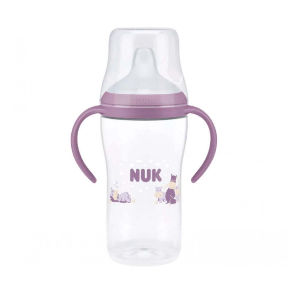 Nuk Perfect Match Εκπαιδευτικό Μπιμπερό με Στόμιο Σιλικόνης & 2 Λαβές για 6+ Μηνών  Ιπποπόταμος Μωβ 260ml