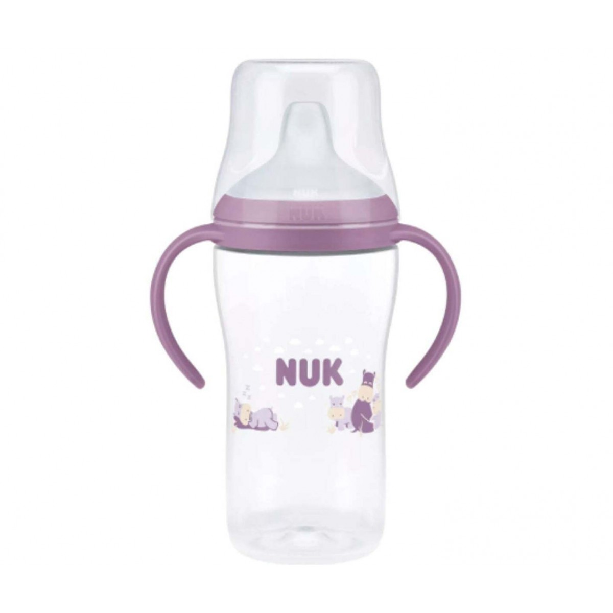 Nuk Perfect Match Εκπαιδευτικό Μπιμπερό με Στόμιο Σιλικόνης & 2 Λαβές για 6+ Μηνών  Ιπποπόταμος Μωβ 260ml