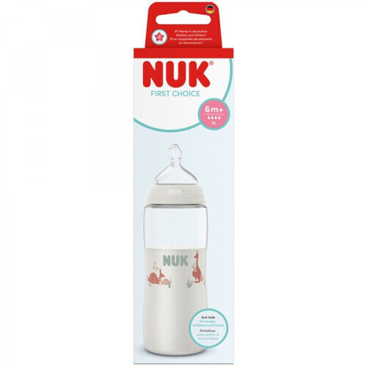 Nuk Nuk First Choice Μπιμπερό με Θηλή Σιλικόνης XL για 6+ Μηνών με Σχέδιο Καγκουρό, 360ml
