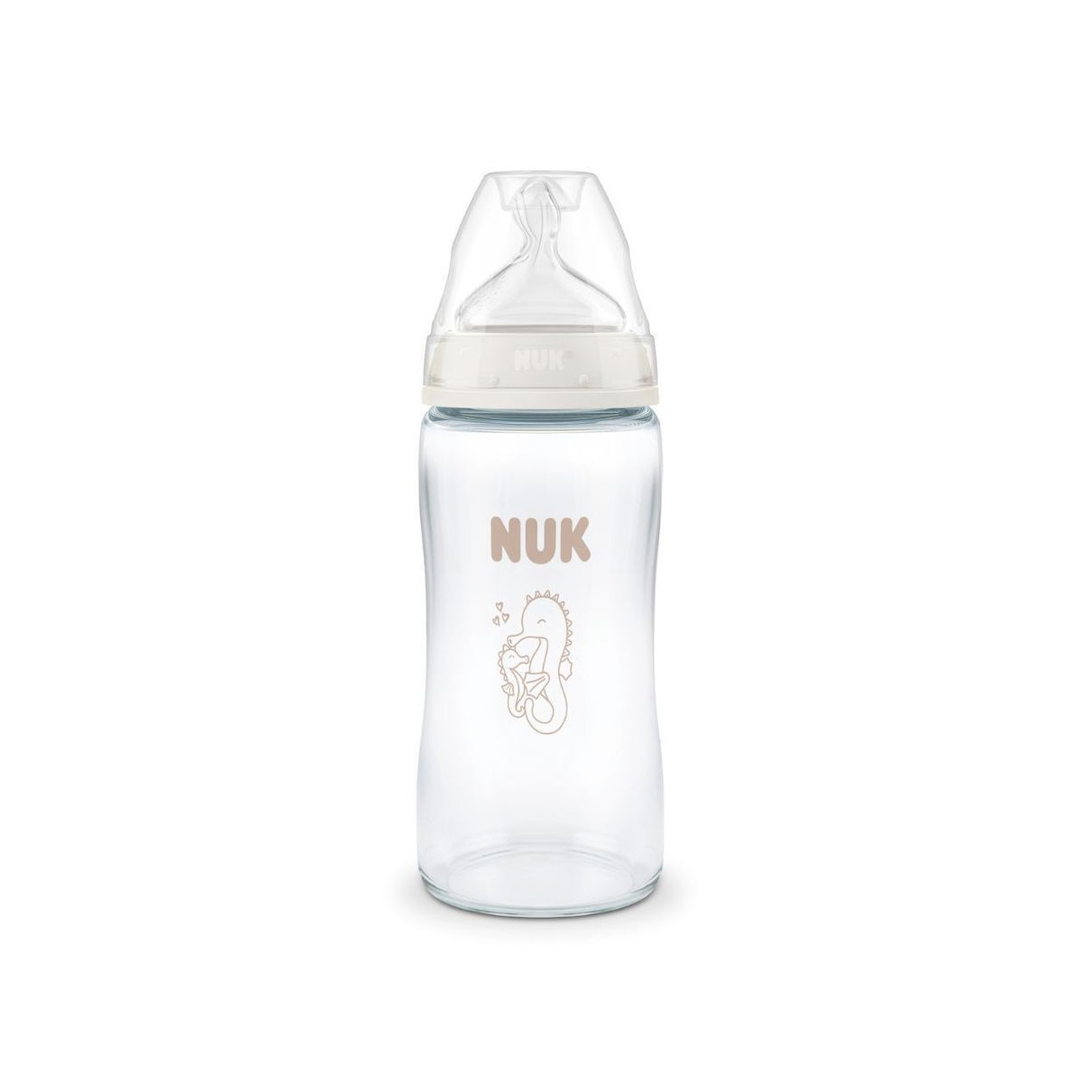 NUK First Choice Plus Γυάλινο Μπιμπερό Θηλή Σιλικόνης Medium 3+ Μηνών Με Δείκτη Ελέγχου Θερμοκρασίας Ιππόκαμπος 240ml