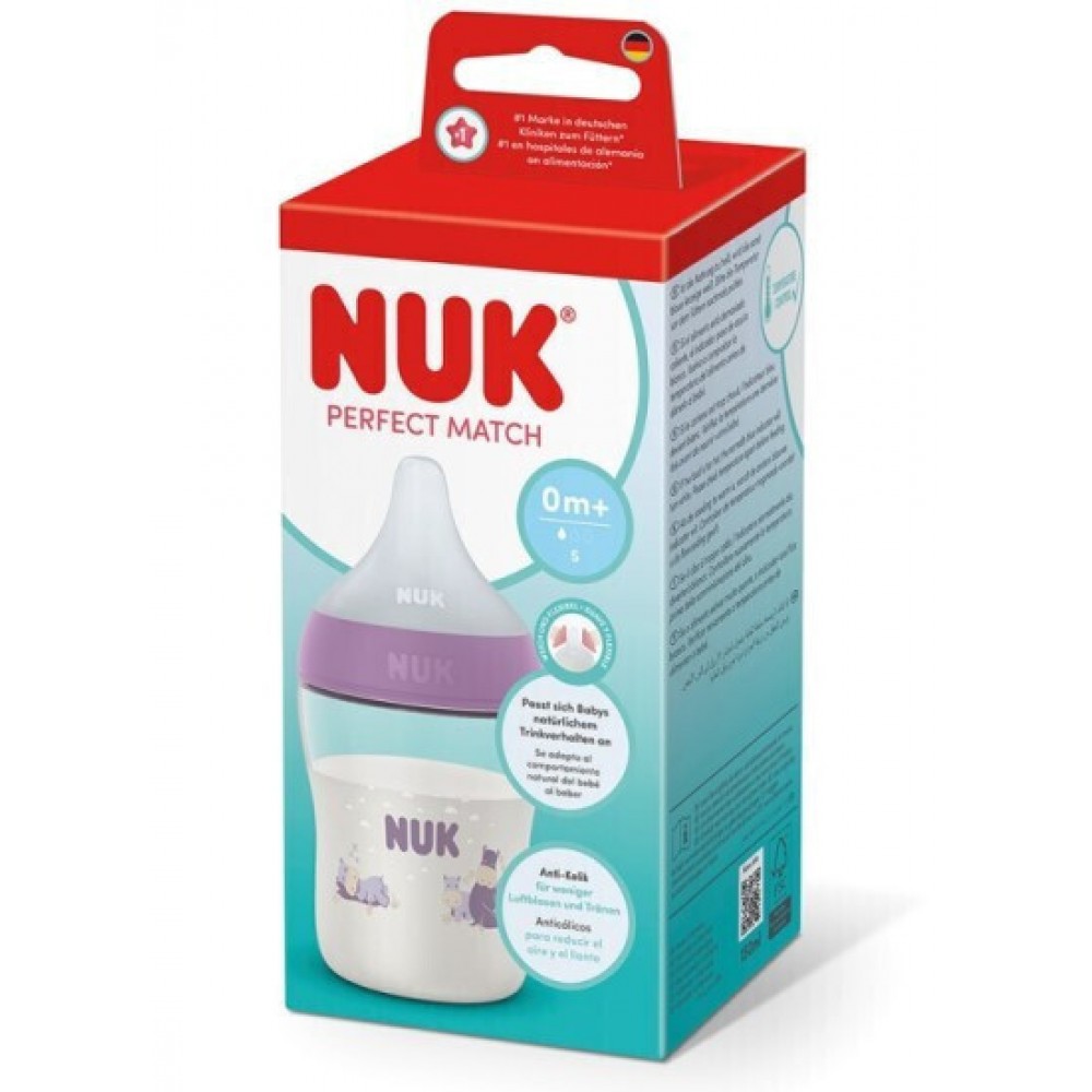 Nuk Πλαστικό Μπιμπερό Perfect Match Κατά των Κολικών με Θηλή Σιλικόνης για 0+ μηνών Μωβ150ml