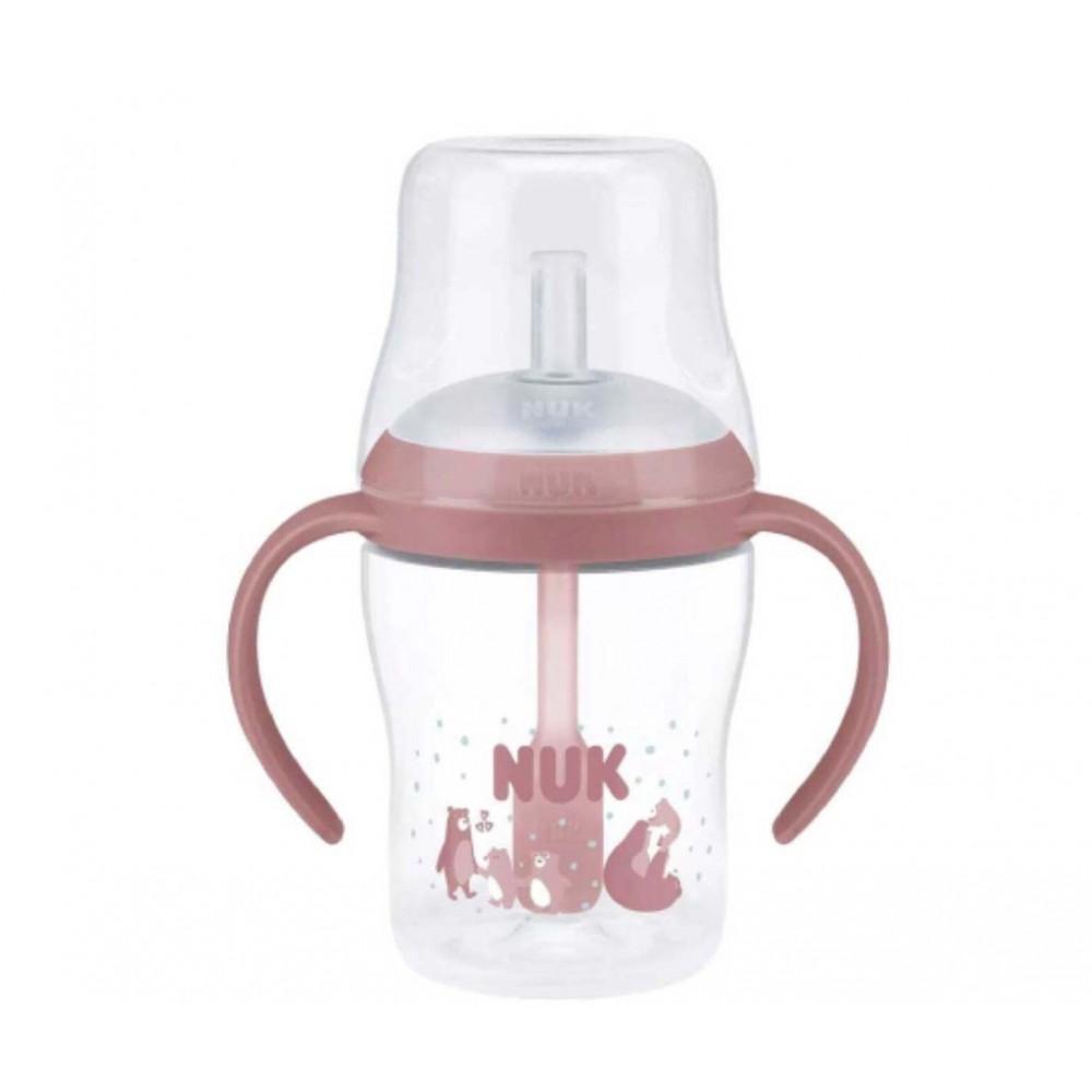 Nuk Perfect Match Εκπαιδευτικό Ποτήρι Με Καλαμάκι Σιλικόνης 8m+ Αρκούδα Ροζ 150ml