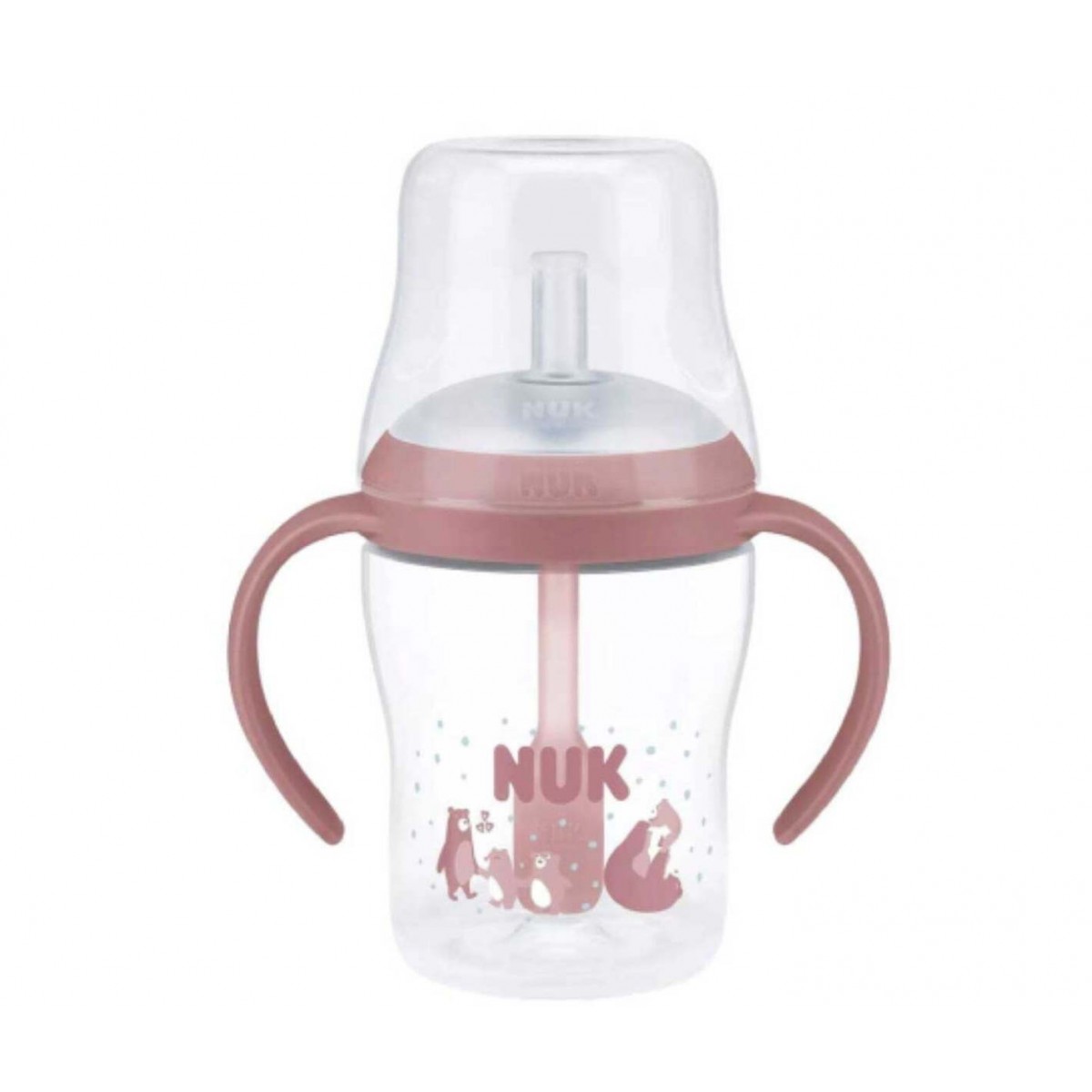 Nuk Perfect Match Εκπαιδευτικό Ποτήρι Με Καλαμάκι Σιλικόνης 8m+ Αρκούδα Ροζ 150ml