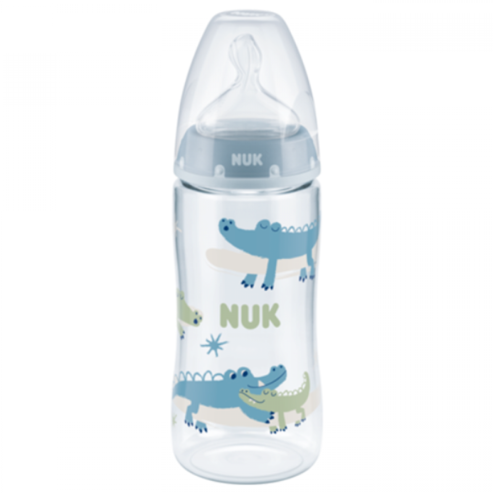 Μπιμπερό First Choice Plus 6-18m PP 360ml με Θηλή Σιλικόνης XL και Δείκτη Ελέγχου Θερμοκρασίας Blue Crocodiles NUK