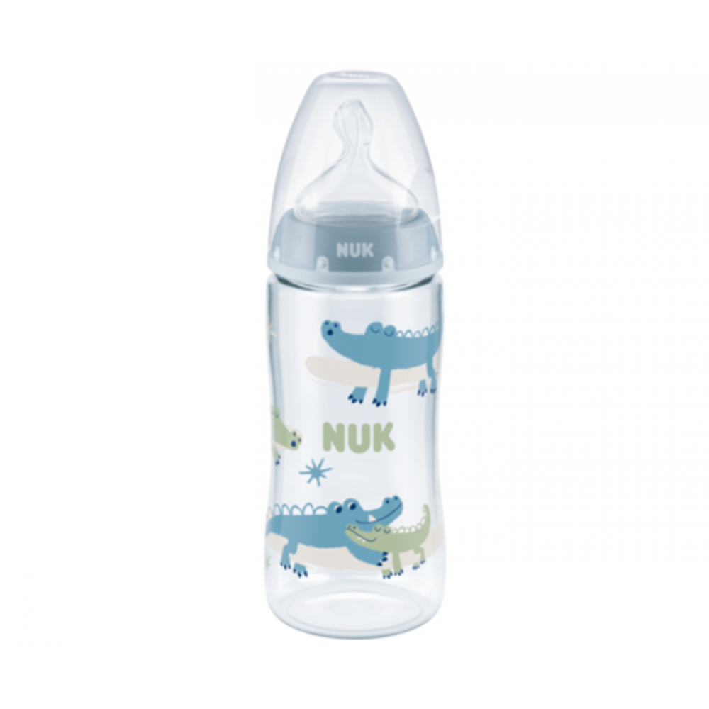 Μπιμπερό First Choice Plus 6-18m PP 360ml με Θηλή Σιλικόνης XL και Δείκτη Ελέγχου Θερμοκρασίας Blue Crocodiles NUK