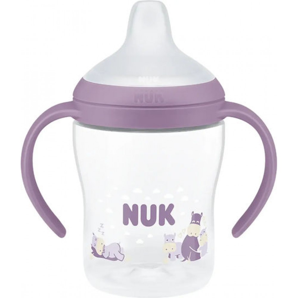 Nuk Perfect Match Εκπαιδευτικό Μπιμπερό με Στόμιο Σιλικόνης & 2 Λαβές για 6+ Μηνών  Ιπποπόταμος Μωβ  , 150ml