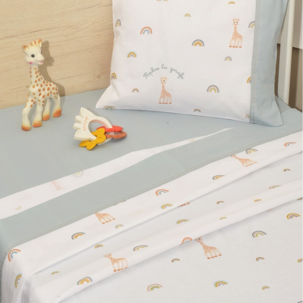 Σεντόνια κούνιας 3 τεμ 110×170 100% βαμβάκι κατωσέντονο με λάστιχο  Sophie La Girafe Μέντα 