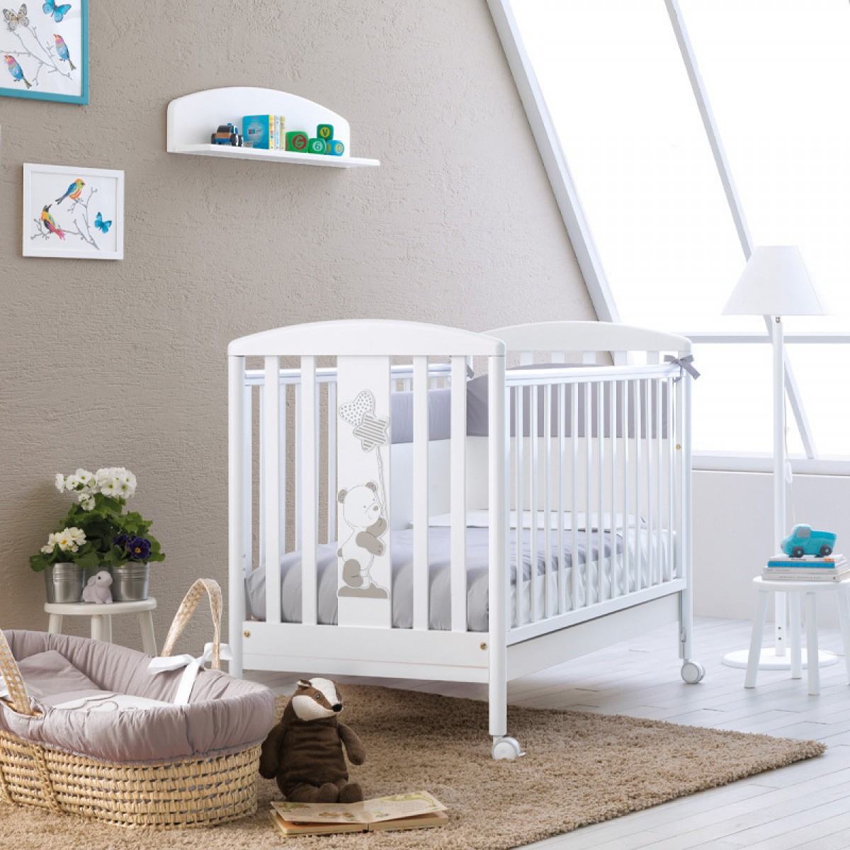 Βρεφικό κρεβατάκι PALI Birillo, χρώμα λευκό για στρώμα 126x64cm