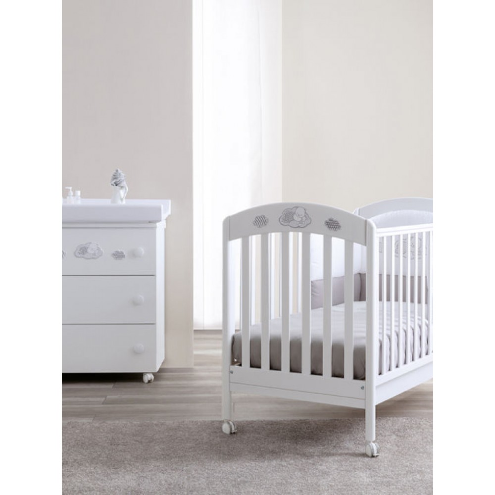Βρεφικό κρεβατάκι PALI Marty, χρώμα bianco/grigio για στρώμα 126x64cm