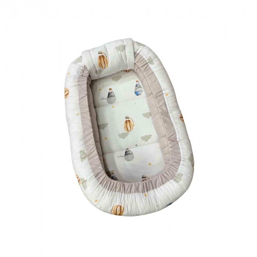 Βρεφική φωλιά 3in1 NATALINO BEBELINO Αερόστατα Γκρι   με φερμουάρ