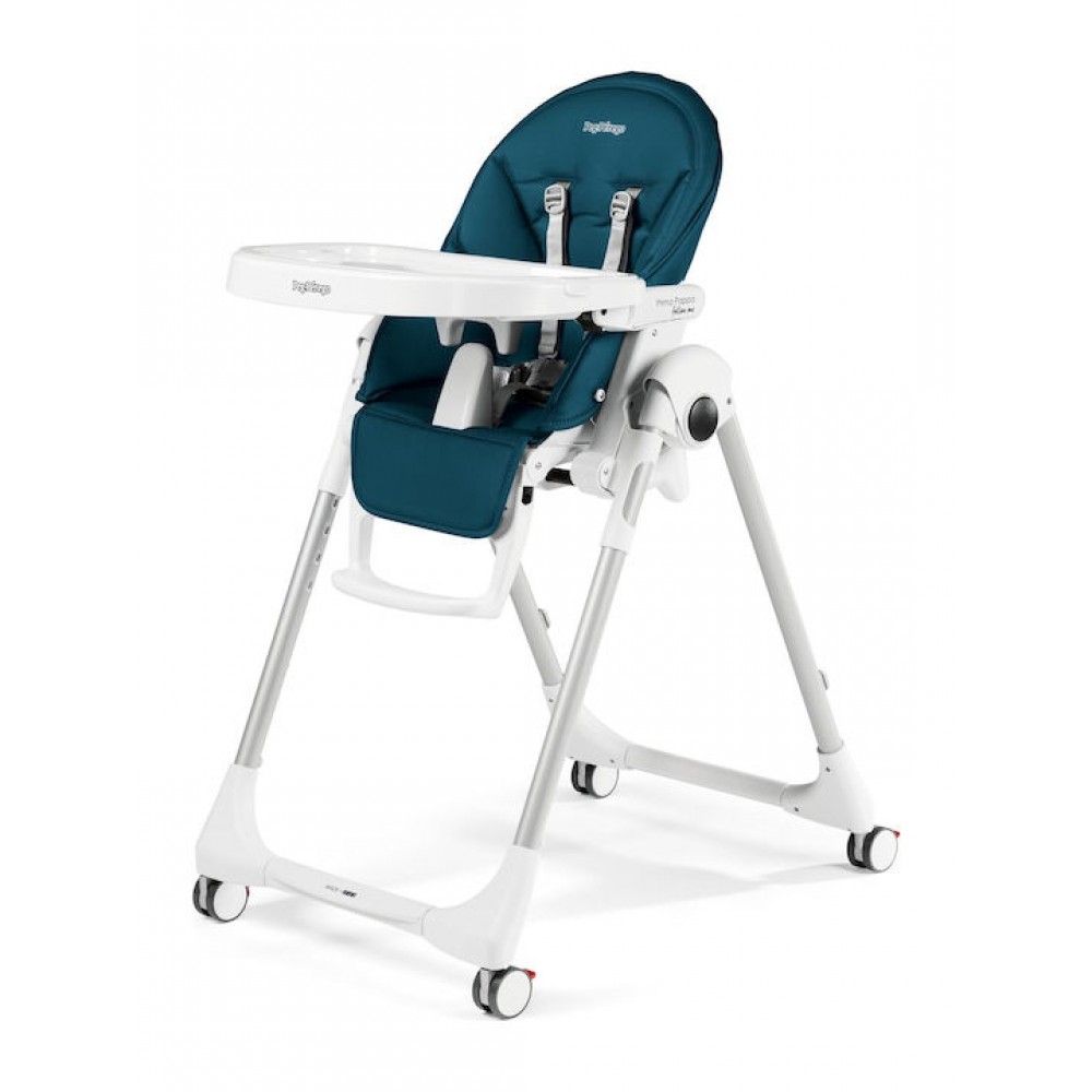 Peg Perego Prima Pappa Follow Me Petrolio κάθισμα φαγητού  Κάθισμα από Δερματίνη και Δώρο η μπάρα παιχνιδιών