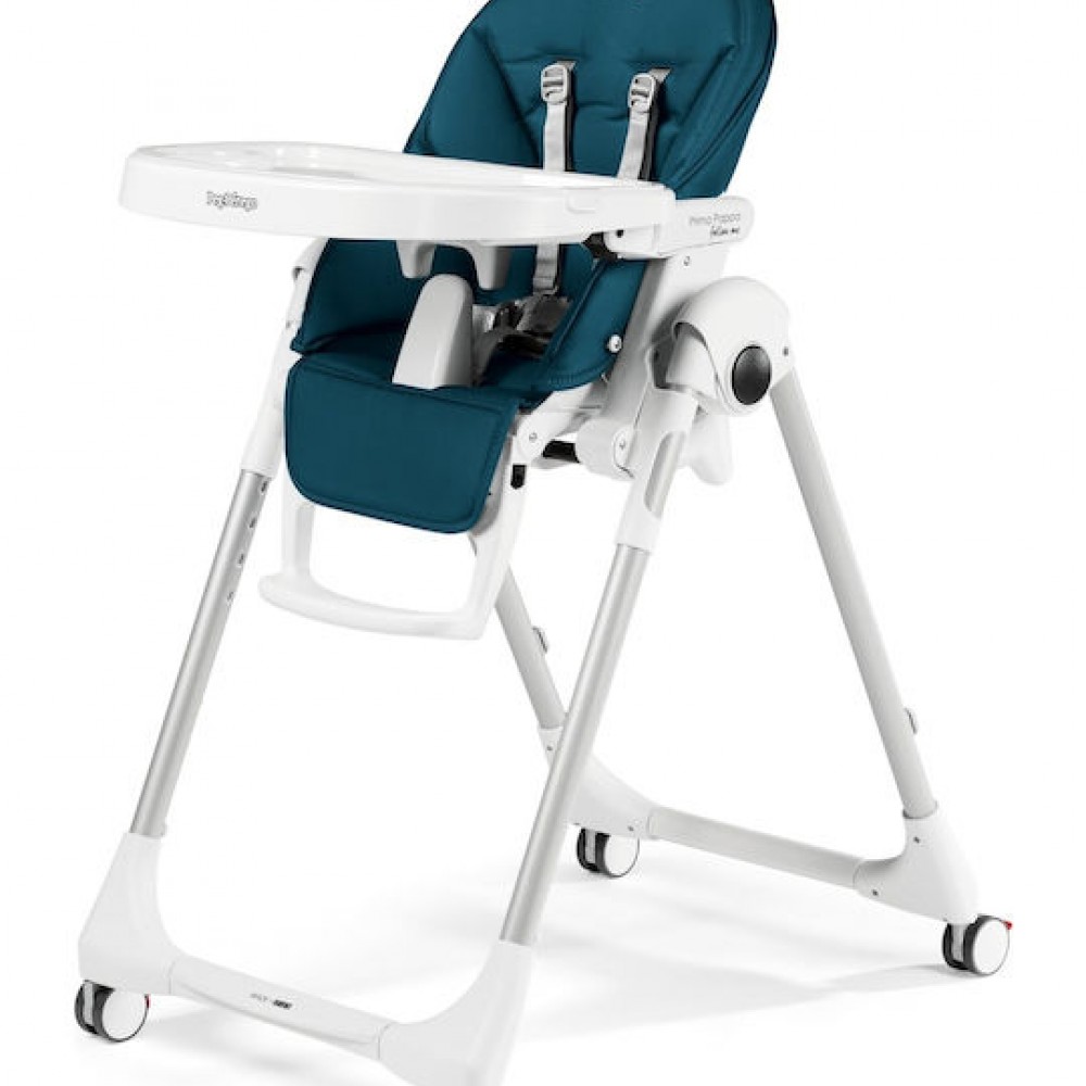 Peg Perego Prima Pappa Follow Me Petrolio κάθισμα φαγητού  Κάθισμα από Δερματίνη και Δώρο η μπάρα παιχνιδιών