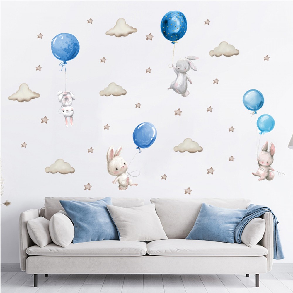 Sipo Wall Sticker Αυτοκόλλητα Για Τον Τοίχο Bunny Balloons Blue 