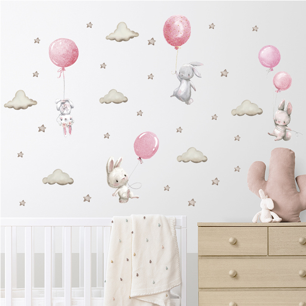 Sipo Wall Sticker Αυτοκόλλητα Για Τον Τοίχο Bunny Balloons Pink