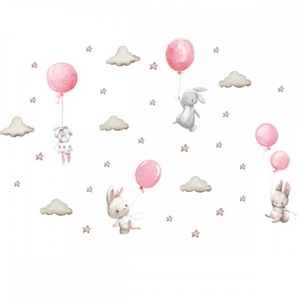 Sipo Wall Sticker Αυτοκόλλητα Για Τον Τοίχο Bunny Balloons Pink