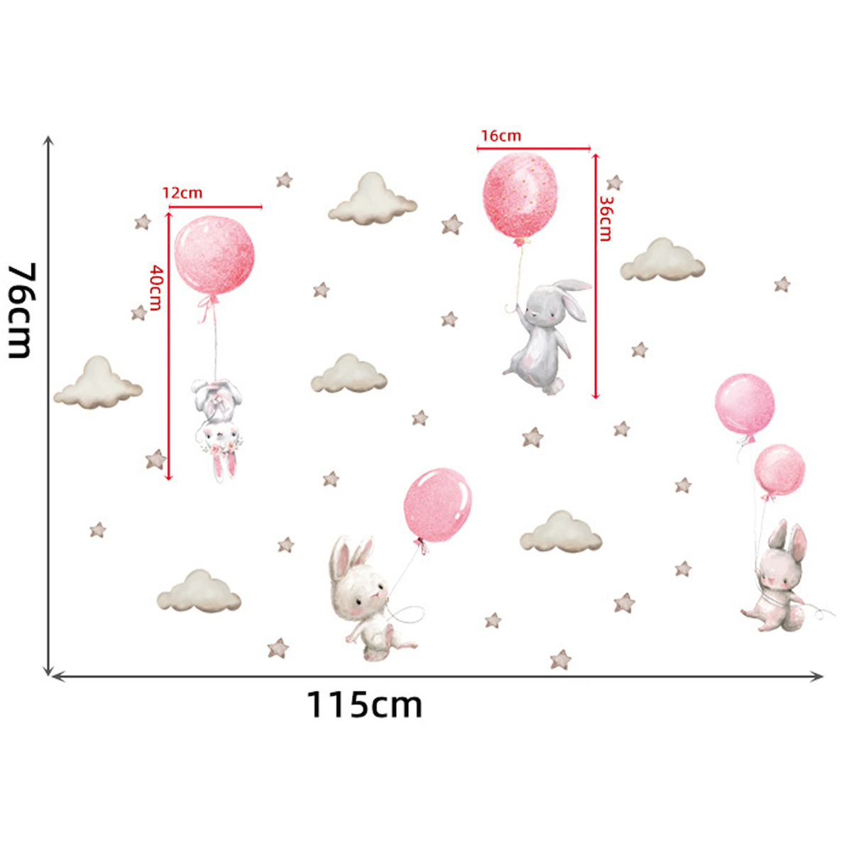 Sipo Wall Sticker Αυτοκόλλητα Για Τον Τοίχο Bunny Balloons Pink