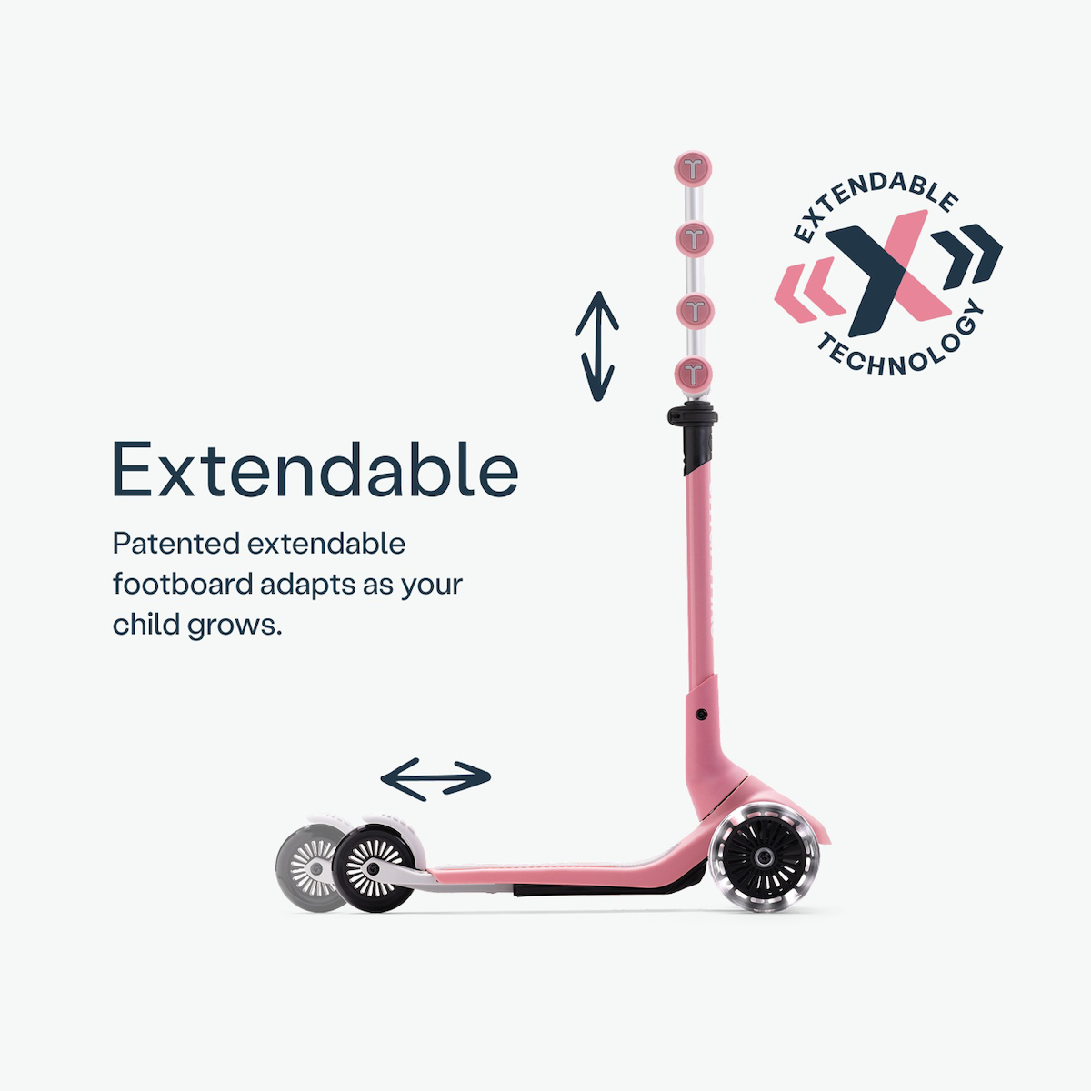 SmarTrike Παιδικό Πατίνι Αναδιπλούμενο Xtend LED Mini+ Τρίτροχο με Κάθισμα για 2+ Ετών Ροζ