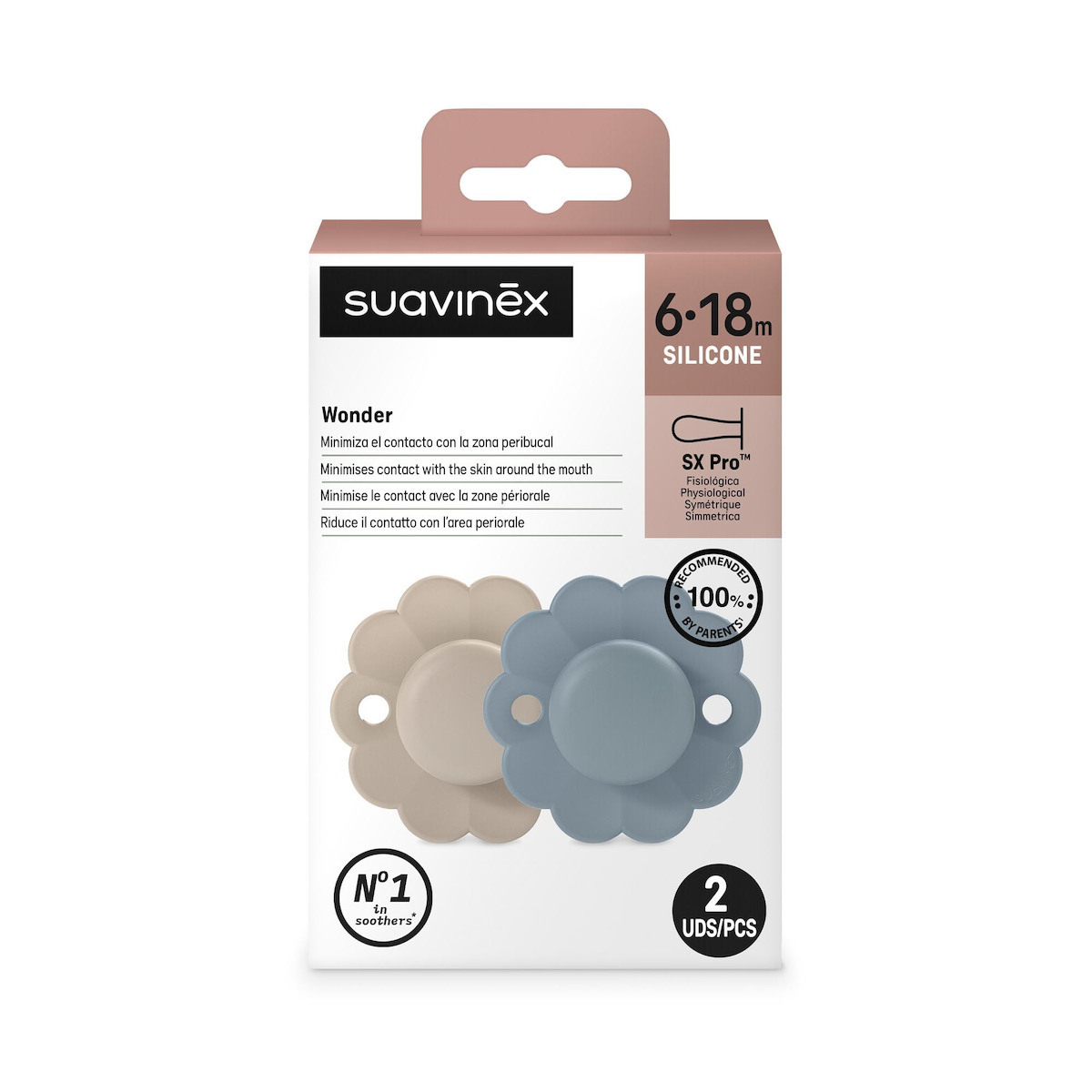 Πιπίλα Φυσιολογική SX PRO Σιλικόνης 6-18μ Wonder GCloud/Lake 2τεμ Suavinex