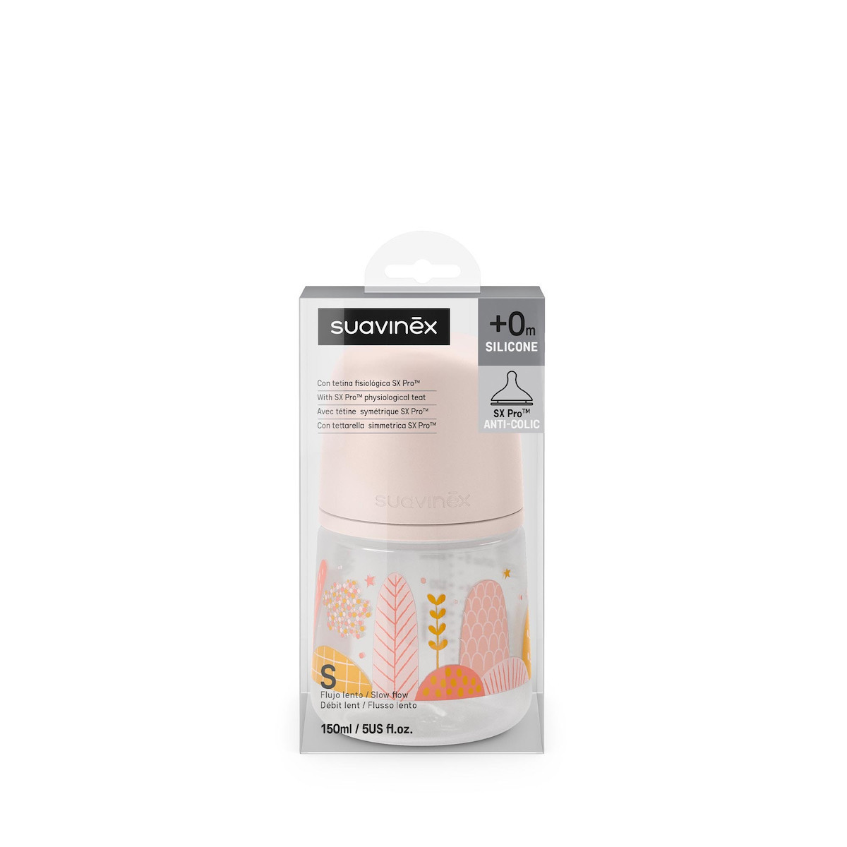 Μπιμπερό Φυσιολογική θηλή Σιλικόνης SX PRO 150ml +0μ Dreams Pink Suavinex