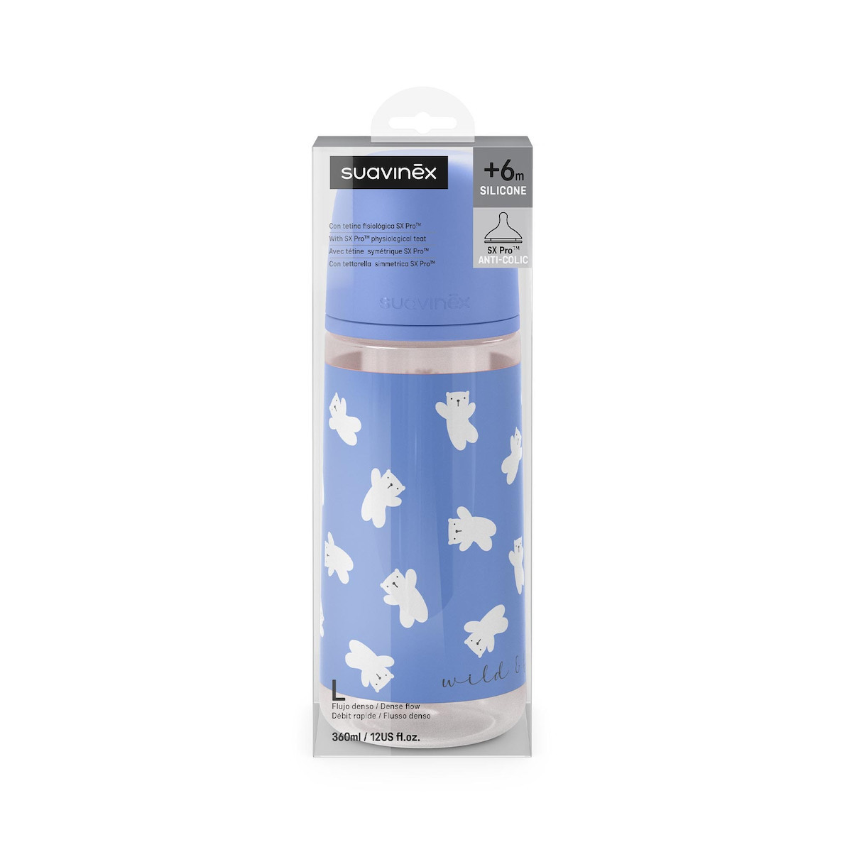 Μπιμπερό Φυσ/γική θηλή Σιλικόνης SX PRO 360ml +6μ  Πλαστικό Wild & Free Blue Suavinex
