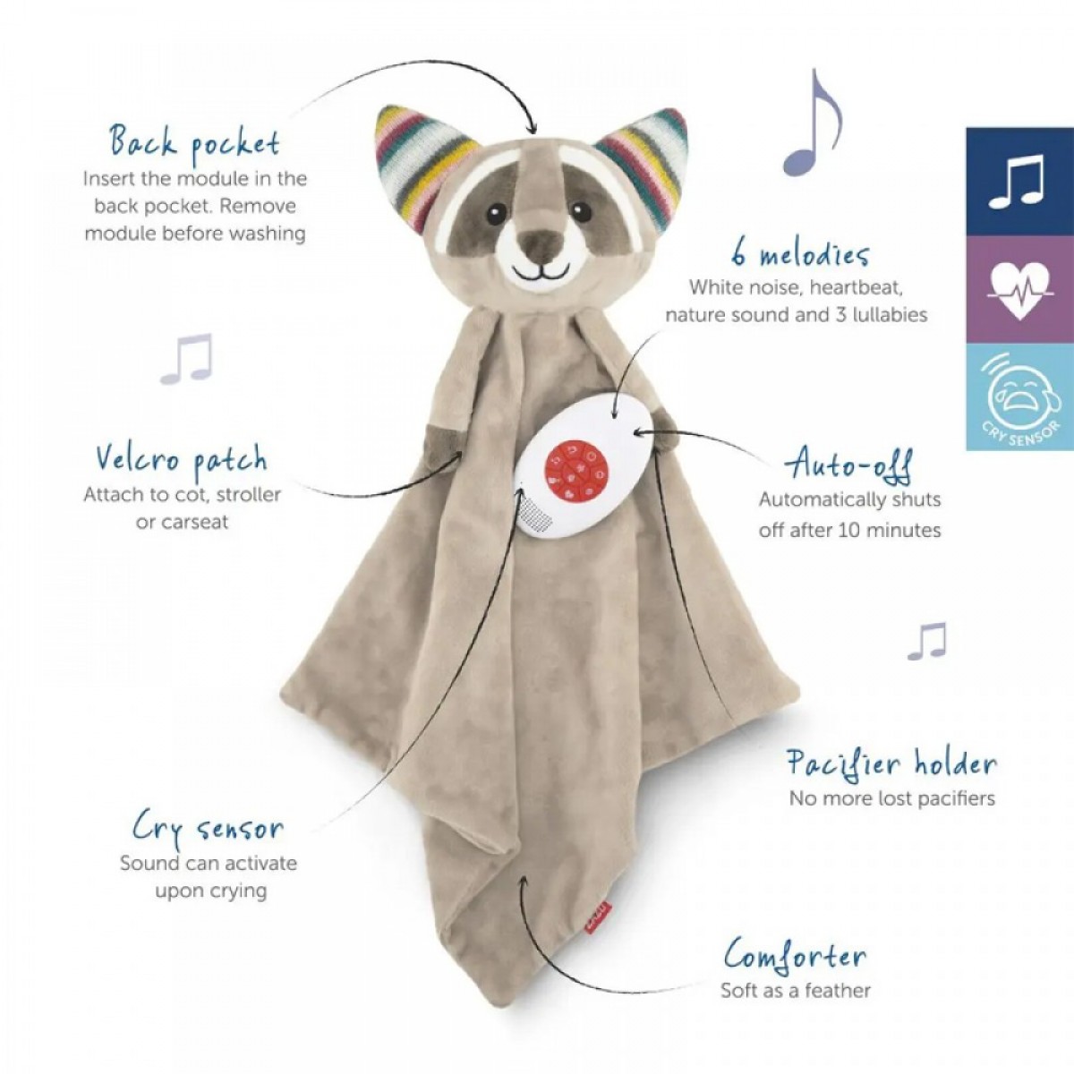 Πανάκι Παρηγοριάς με λευκούς ήχους ZAZU Robin Racoon Πανάκι Παρηγοριάς με λευκούς ήχους ZAZU Robin Racoon